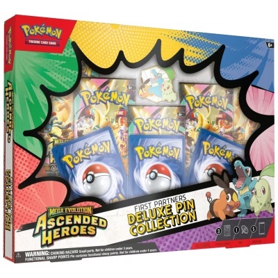 Caixa de coleção Pokémon Ascended Heroes com cartas e pin