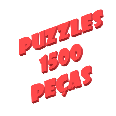 Texto 3D vermelho PUZZLES 1500 PEÇAS em fundo branco