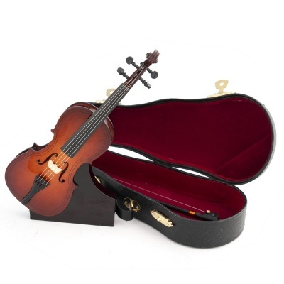 Violino de madeira castanho-avermelhado com estojo preto forrado a veludo vermelho aberto