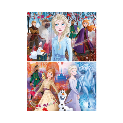 Personagens do Frozen em ambiente outonal com pessoas, rena, boneco de neve e cavalo de gelo