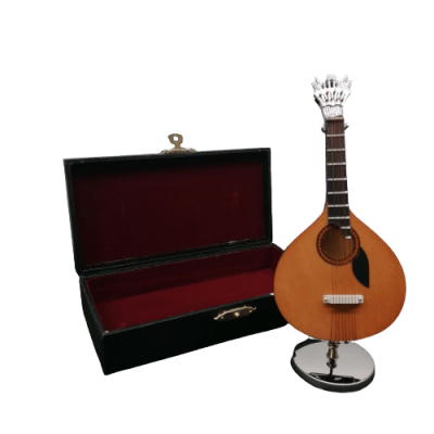 Instrumento musical de cordas e caixa de veludo vermelho