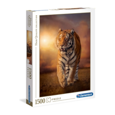 Caixa do puzzle de 1500 peças com imagem de um tigre a caminhar
