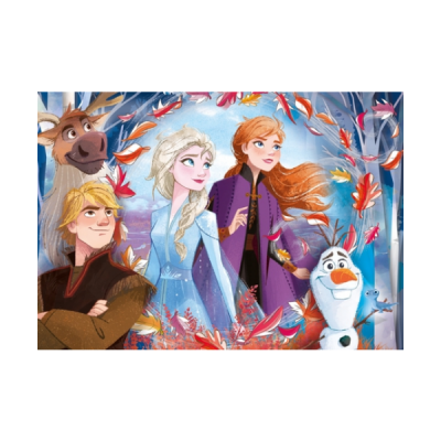 Imagem com personagens animados do filme Frozen rodeados por folhas coloridas