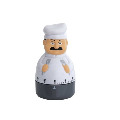 Temporizador de cozinha em forma de chef com casaco branco e chapéu