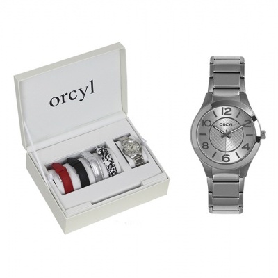 Relógio Orcyl com bracelete metálica e caixa com braceletes intercambiáveis