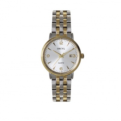 Relógio de pulso bicolor com mostrador branco e data