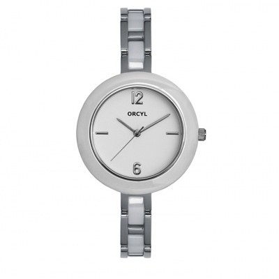 Relógio de pulso feminino com bracelete metálica e mostrador branco