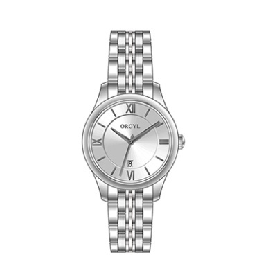 Relógio de pulso ORCYL prateado com numerais romanos e data