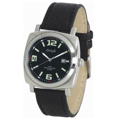 Relógio de pulso Orcyl com bracelete preta em couro e mostrador preto
