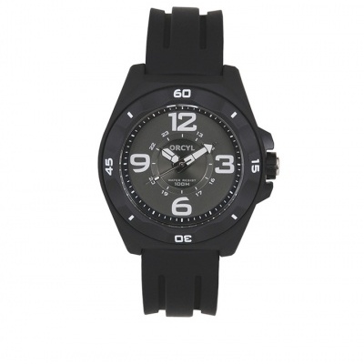 Relógio de pulso preto com bracelete em silicone e mostrador cinzento