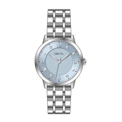Relógio de pulso feminino Orcyl com mostrador azul claro e bracelete metálica prateada