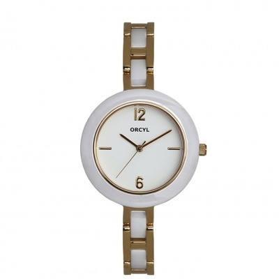 Relógio de pulso ORCYL branco e dourado com pulseira metálica