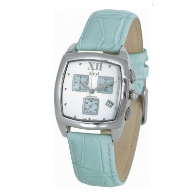 Relógio de pulso ORCYL com bracelete azul claro e mostrador quadrado branco