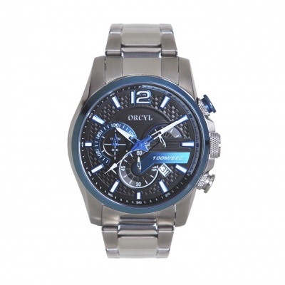 Relógio de pulso ORCYL com mostrador preto e bracelete metálica prateada