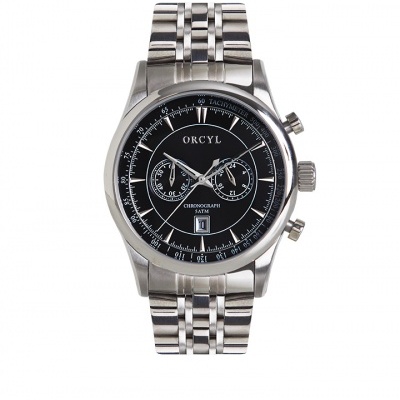 Relógio de pulso ORCYL com bracelete de metal prateado e mostrador preto