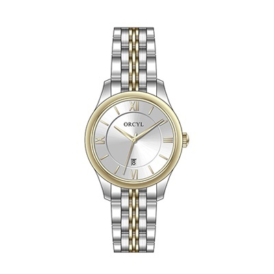 Relógio de pulso ORCYL de metal prata e dourado com mostrador prateado