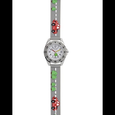 Relógio infantil com cars coloridos em bracelete cinzenta