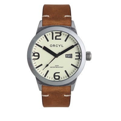 Relógio de pulso ORCYL com bracelete de couro castanho e mostrador creme