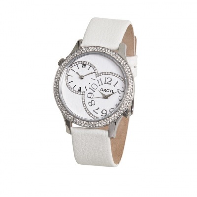 Relógio de pulso feminino Orca com bracelete branca e cristais no mostrador