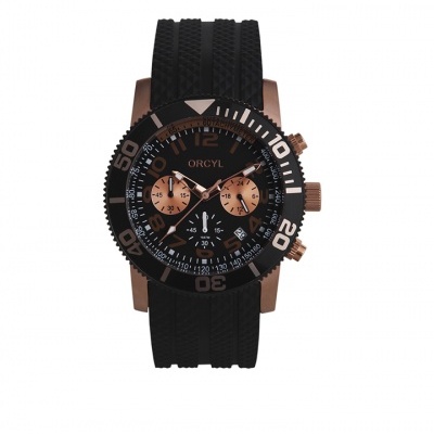 Relógio de pulso ORCYL preto com detalhes dourados