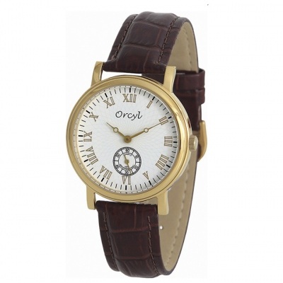 Relógio de pulso Orcyl com mostrador branco e bracelete castanha