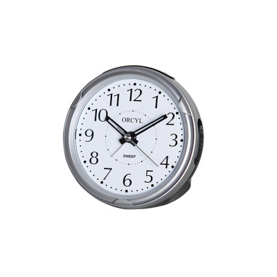 Relógio de parede branco com números pretos e borda cinzenta