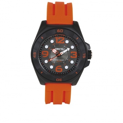 Relógio de pulso preto com bracelete laranja