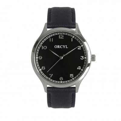 Relógio de pulso ORCYL com mostrador preto e bracelete de pele preta