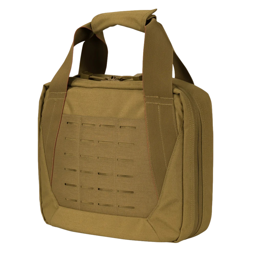LCS Pistol Case Condor Mala caqui em tecido resistente com alças e painel frontal com cortes horizontais