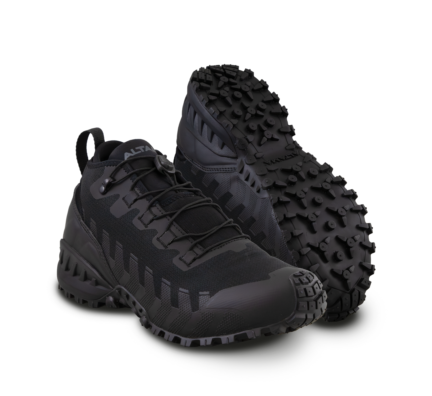 Legacy Mid Black Par de sapatilhas pretas com sola rugosa antiderrapante e cadarço elástico