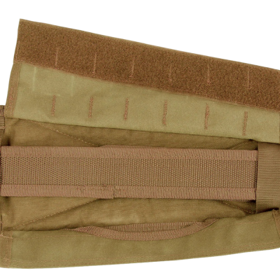 Cinto tático em tons de bege e castanho com velcro e faixa elástica