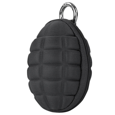 Estojo preto em forma de granada com padrão quadriculado
