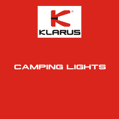 Logótipo Klarus com texto CAMPING LIGHTS