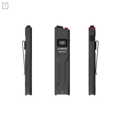 Dispositivo eletrônico preto slim com clip lateral e ecrã digital