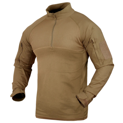 Camisola tática castanha com fecho de correr e bolsos nas mangas