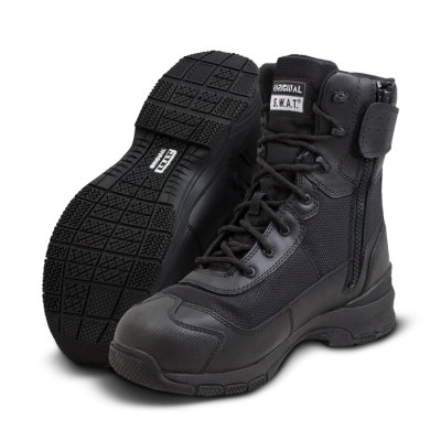 Botas táticas pretas S.W.A.T. com sola antiderrapante e zíper lateral