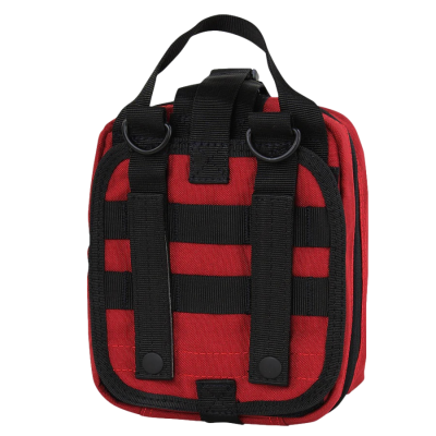 Mala vermelha e preta com alça e tiras