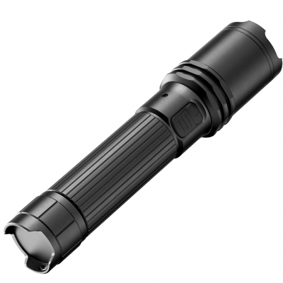 Lanterna preta metálica com textura e botão de pressão