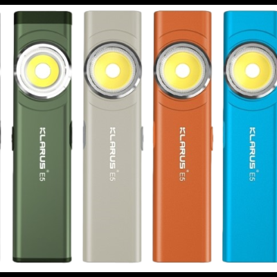 Seis lanternas KLARUS S6 de cores variadas, alinhadas lado a lado.