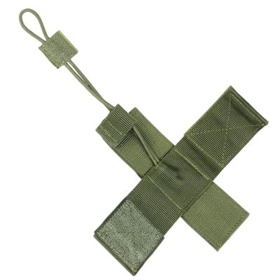 Mola elástica verde-oliva com duas fitas cruzadas e puxador trançado