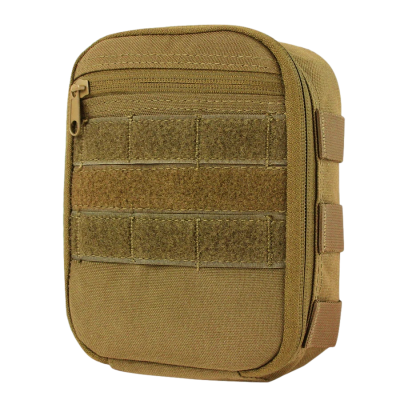 Bolsa tática bege com zíper e painéis de Velcro na frente