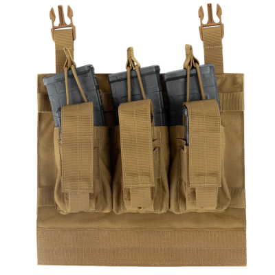Suporte tático castanho para três carregadores com fivelas rápidas