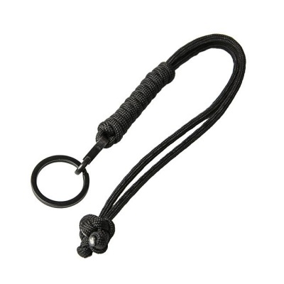 Chaveiro preto de corda com argola metálica