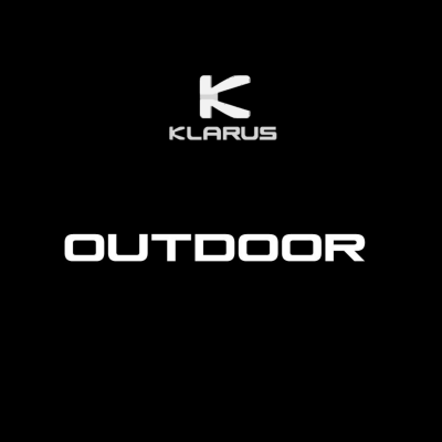 Logotipo KLARUS e texto OUTDOOR em fundo preto