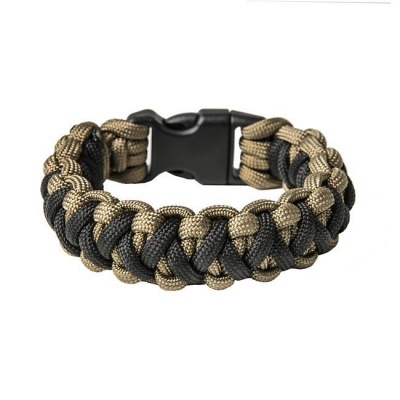 Pulseira trançada preta e bege com fecho plástico