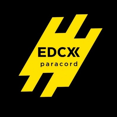 Logótipo amarelo e preto com texto 'EDCX paracord'