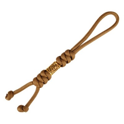 Cordão castanho claro com nós e detalhe dourado