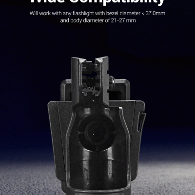 Suporte preto para lanterna KLARUS com fundo azul escuro