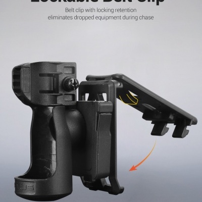 Clipe de cinto bloqueável preto com parte articulada levantada