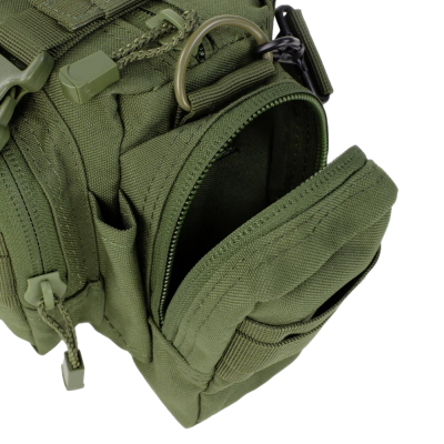 Mochila tática verde militar com fechos e argola metálica